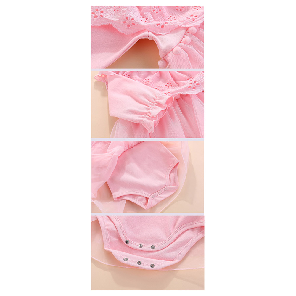 Sugar Rush Appliqued Round Neck Romper Pink_0m-12m