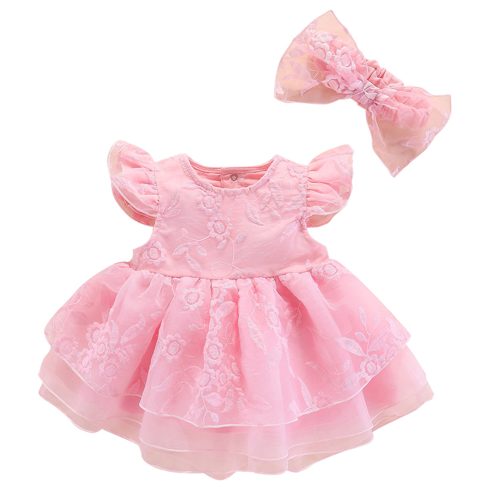 Sugar Rush Embroidered Fashion Dress with Bow - Pink