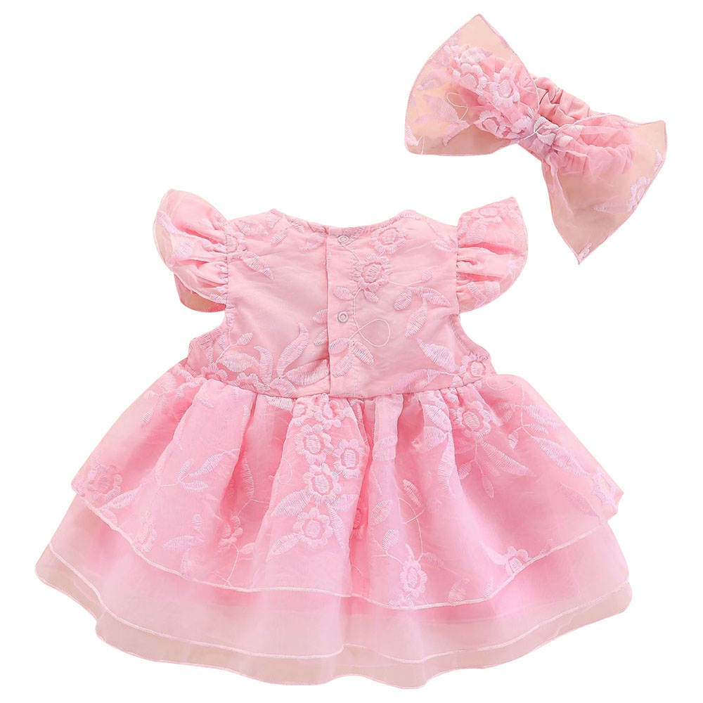 Sugar Rush Embroidered Fashion Dress with Bow - Pink