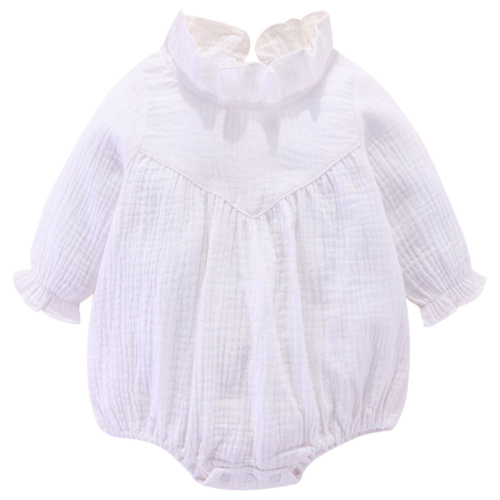 Sugar Rush Solid Full Sleeves Romper - White