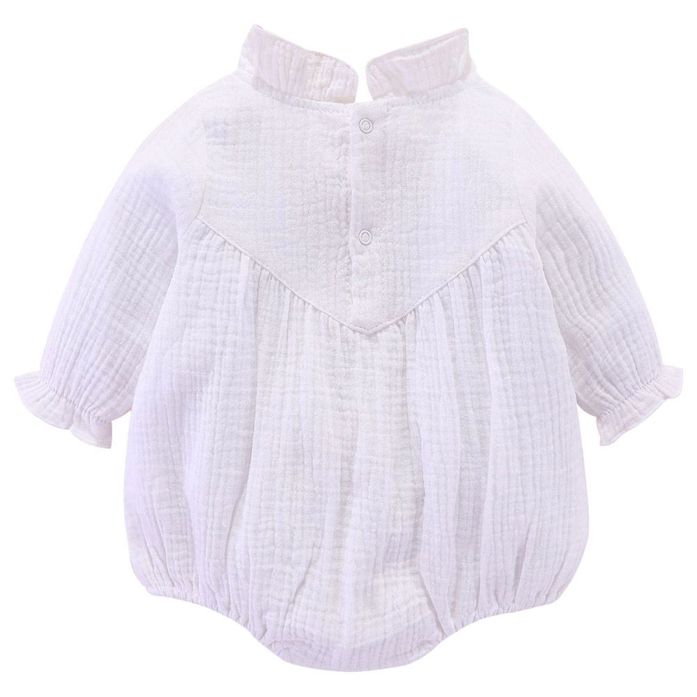 Sugar Rush Solid Full Sleeves Romper - White