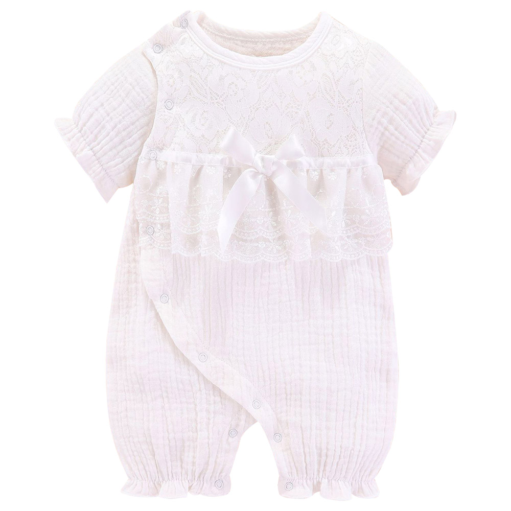Sugar Rush Laced Round Neck Romper - White