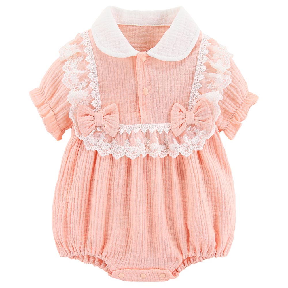 Sugar Rush Appliqued Short Sleeves Romper - Pink