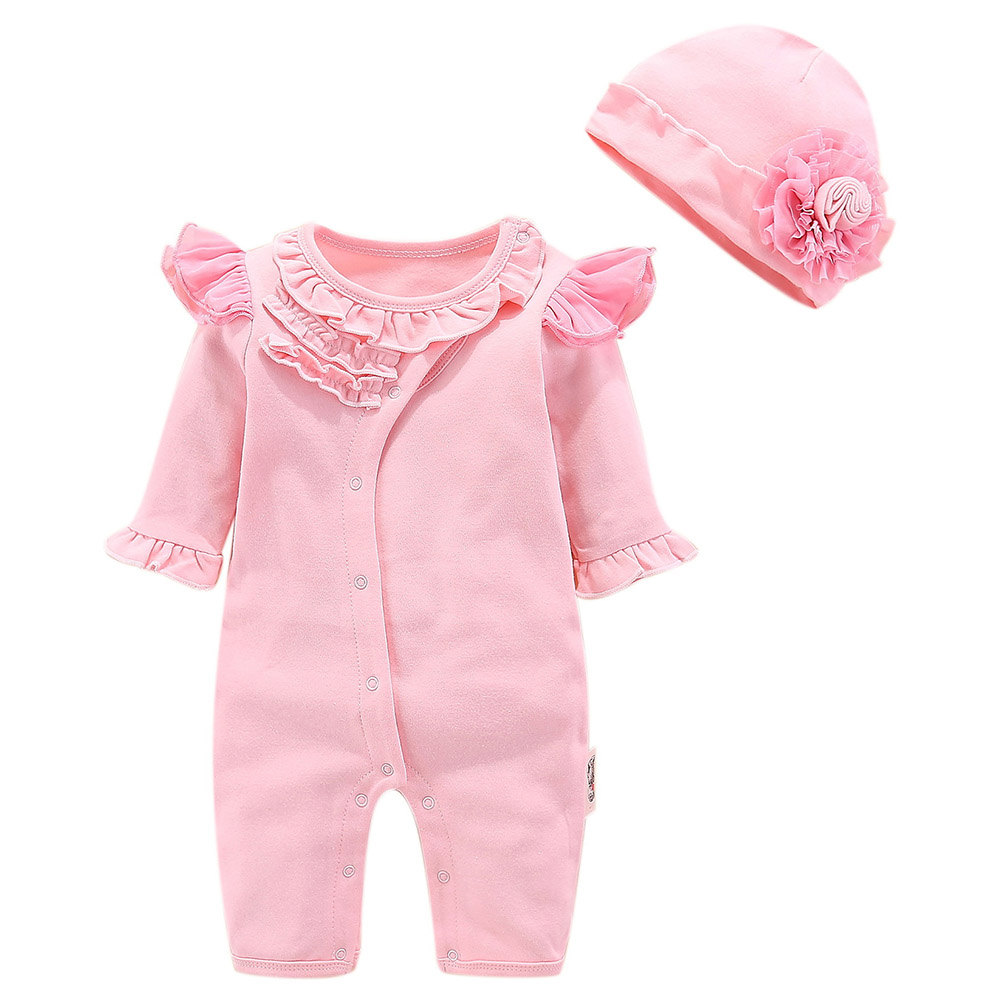 Sugar Rush Appliqued Romper with Floral Cap - Pink