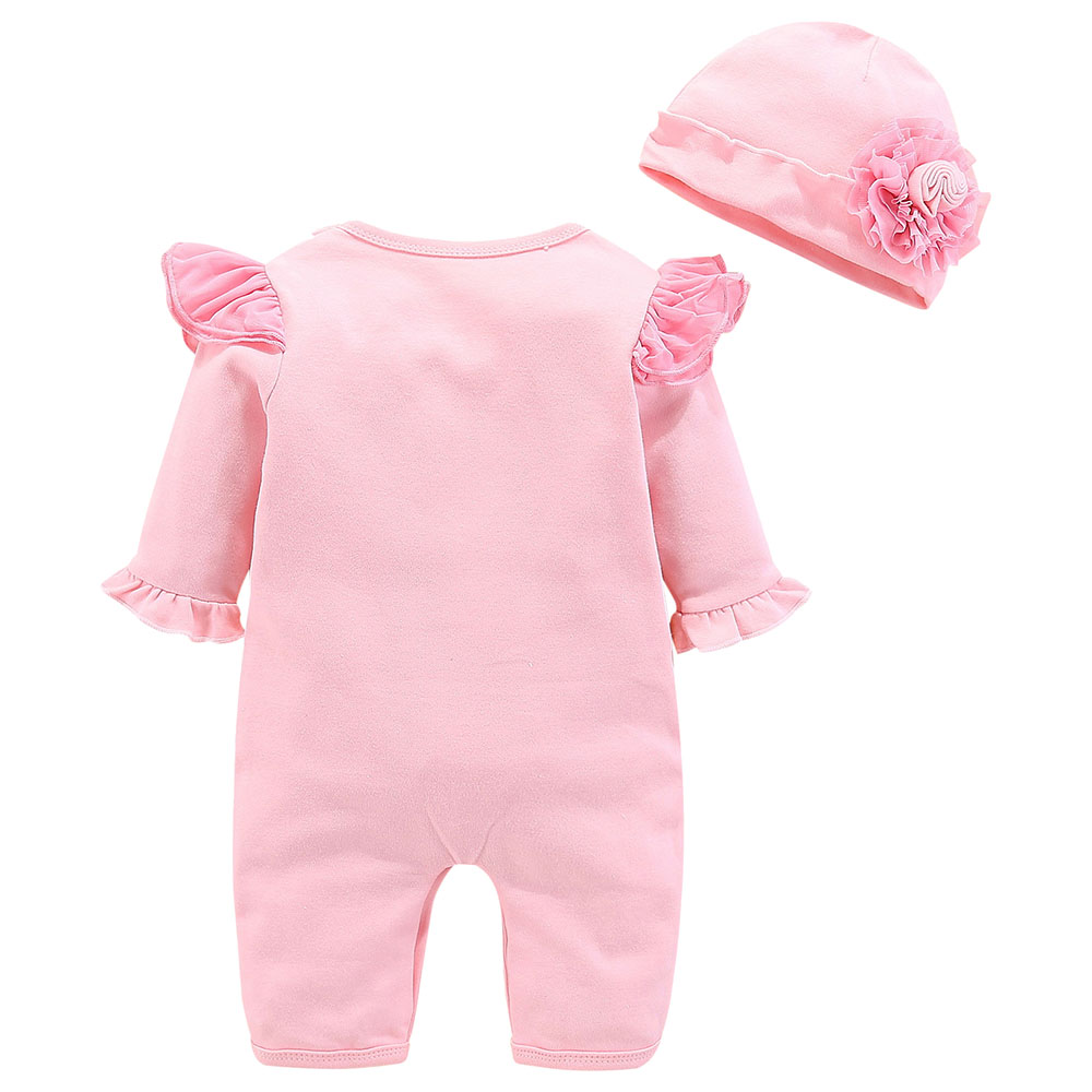 Sugar Rush Appliqued Romper with Floral Cap - Pink
