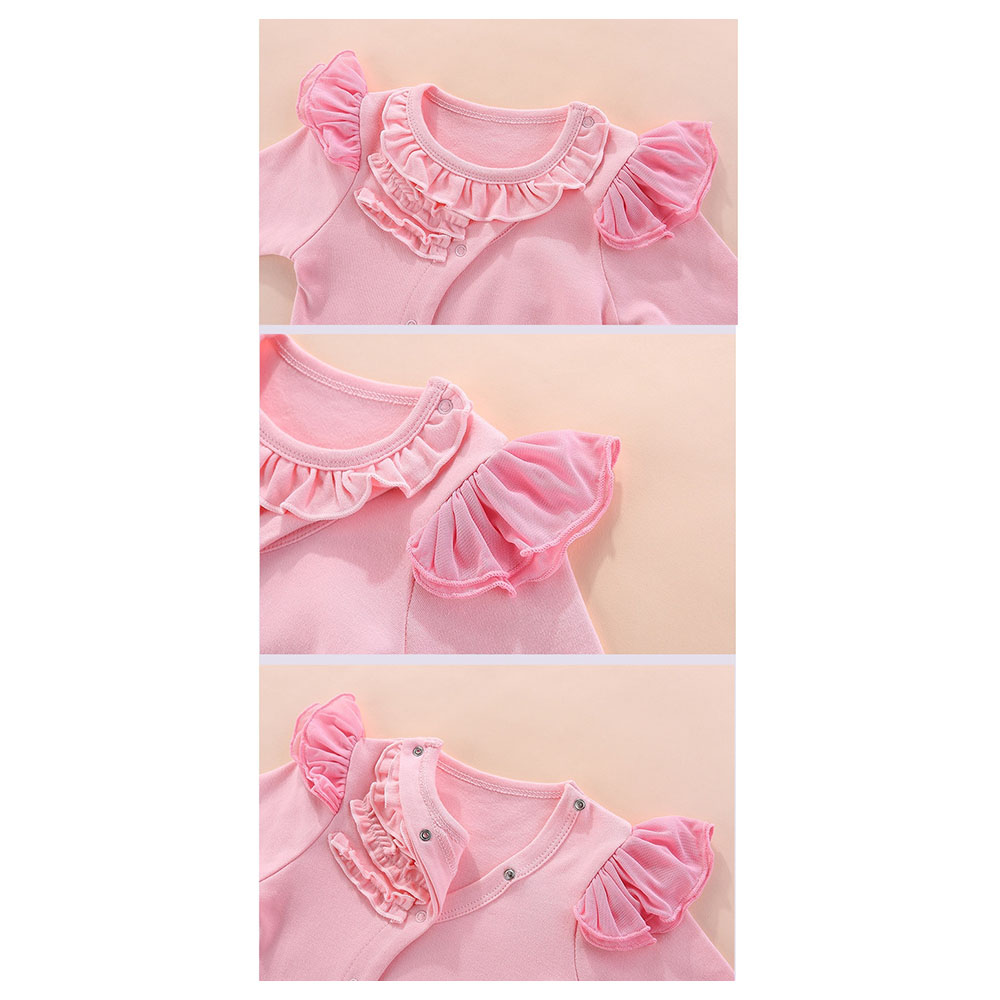 Sugar Rush Appliqued Romper with Floral Cap - Pink