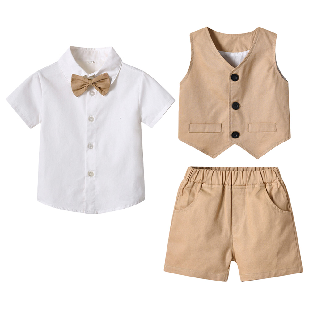 Sugar Rush Solid Short Sleeves Party Wear - Khaki - 3 Pcs