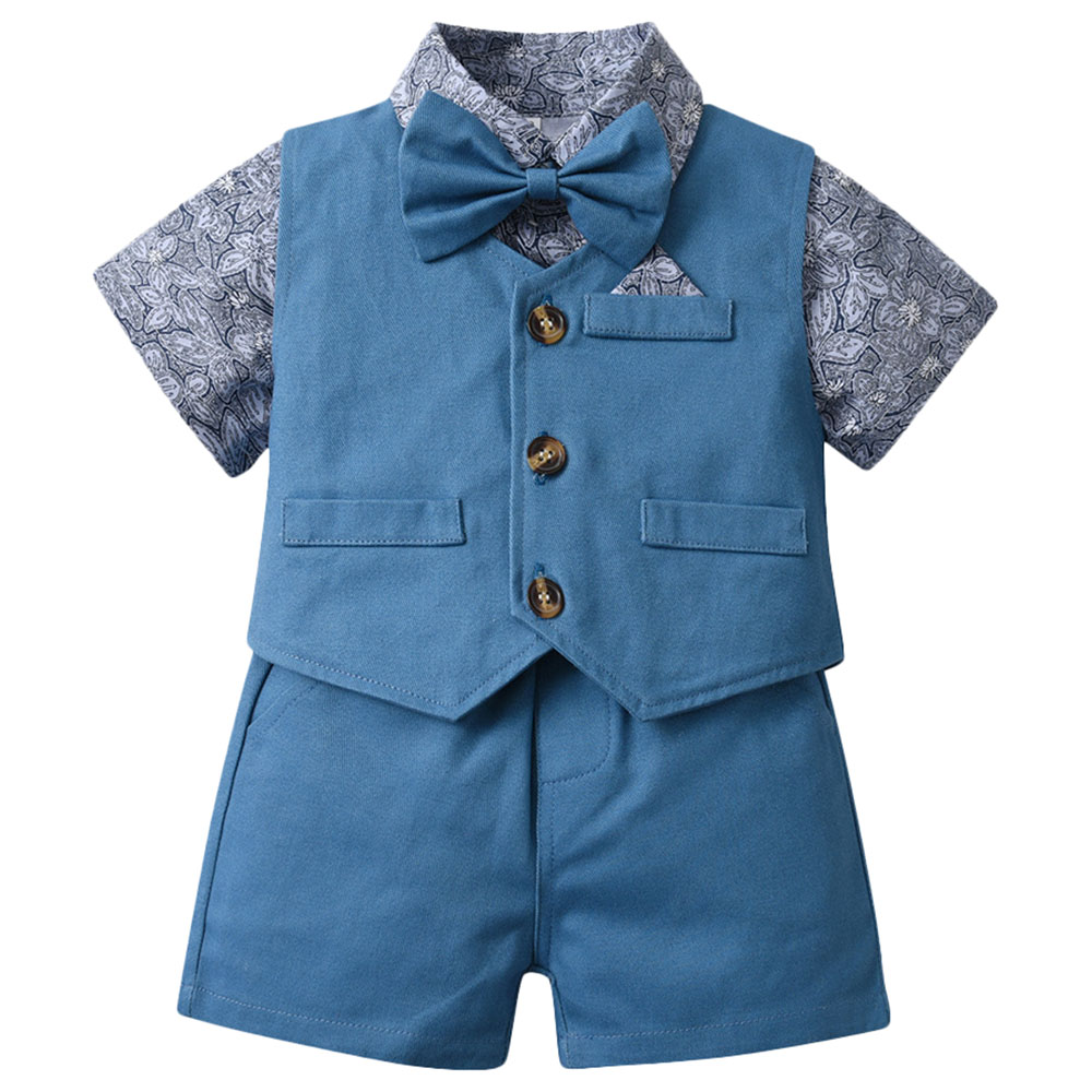 Sugar Rush Floral Short Sleeves Party Wear - Blue - 3 Pcs