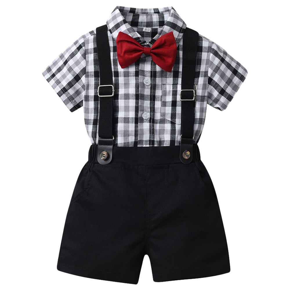 Sugar Rush Boys Checked Shirt & Shorts - Black - 2 Pcs