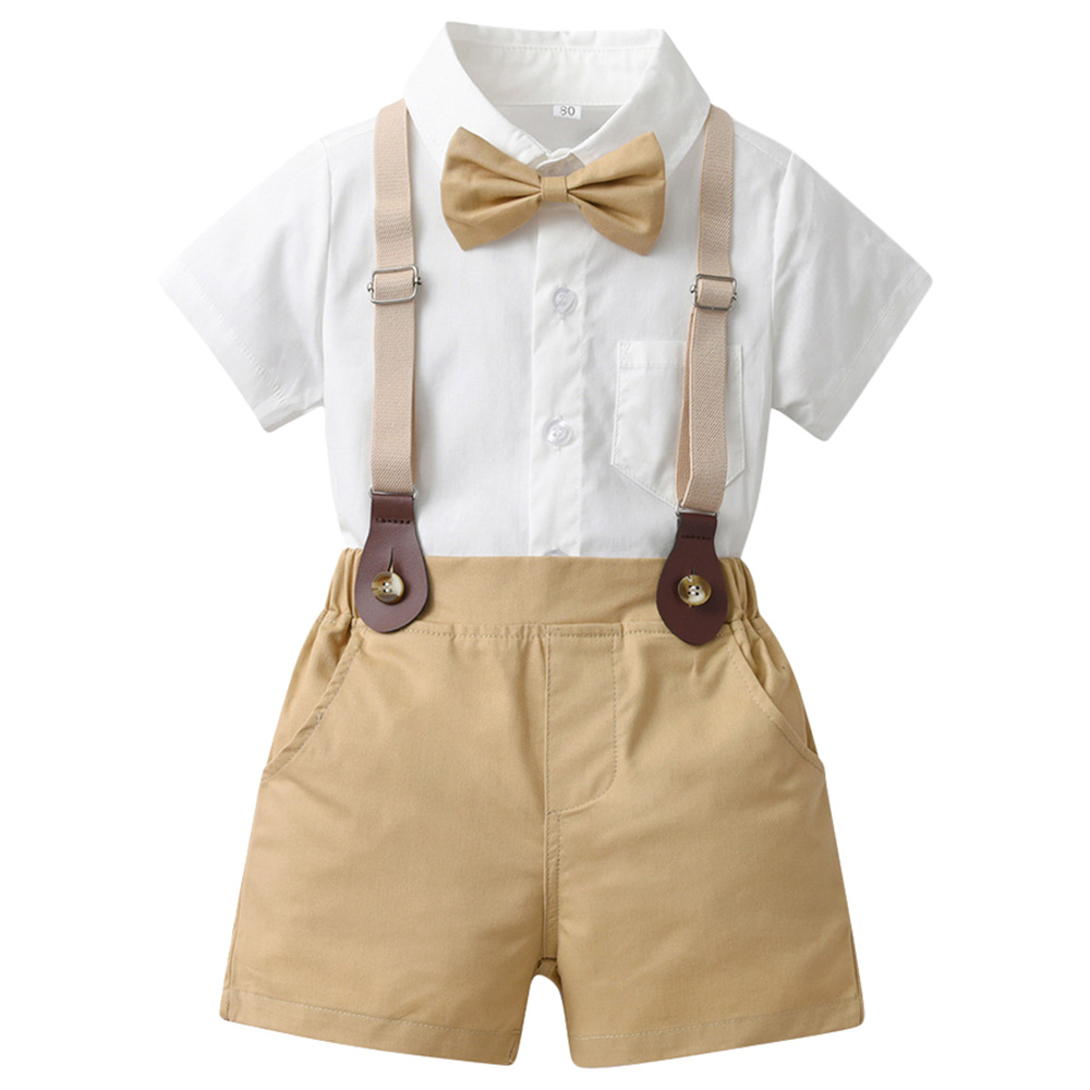 Sugar Rush Boys Solid Shirt & Shorts - Khaki - 2 Pcs