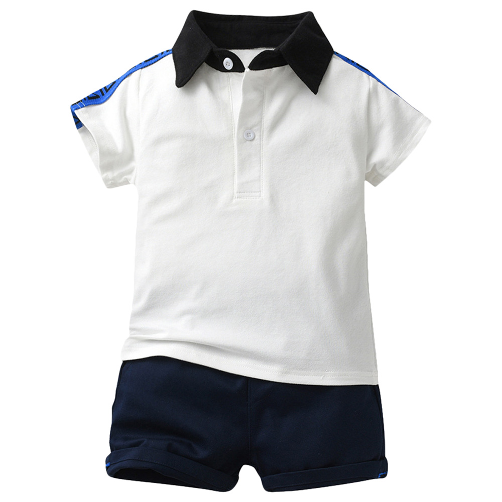 Sugar Rush Boys Solid Polo T-Shirt & Shorts - White - 2 Pcs