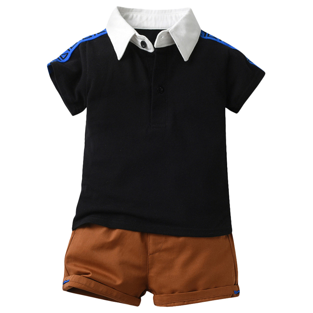 Sugar Rush Boys Solid Polo T-Shirt & Shorts - Black - 2 Pcs