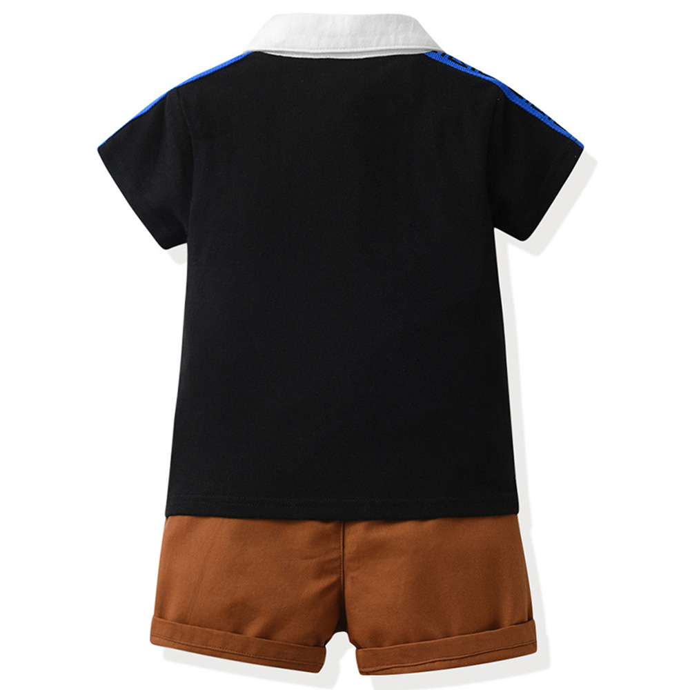 Sugar Rush Boys Solid Polo T-Shirt & Shorts - Black - 2 Pcs