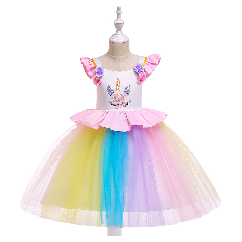 Super Cute Unicorn Printed Tutu Party Dress - Pink
