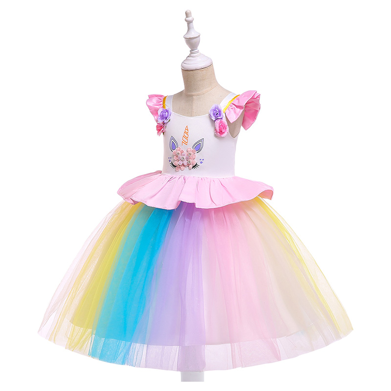 Super Cute Unicorn Printed Tutu Party Dress - Pink