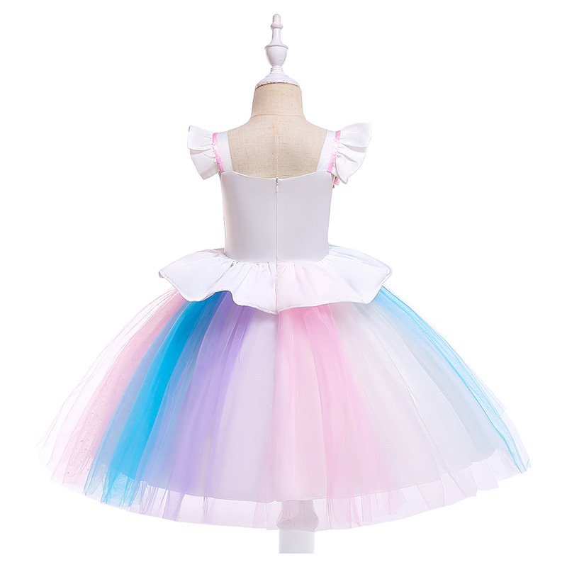 Super Cute Unicorn Printed Tutu Party Dress - White
