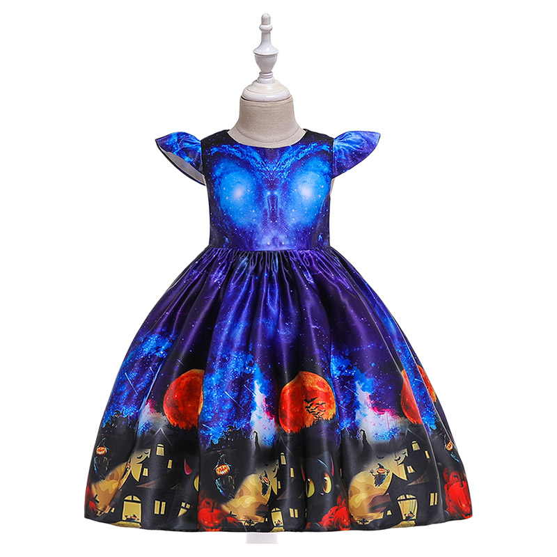 Super Cute Halloween Printed Party Dress - Blue