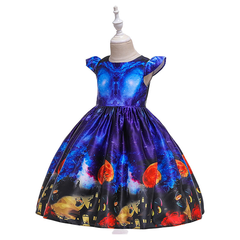 Super Cute Halloween Printed Party Dress - Blue
