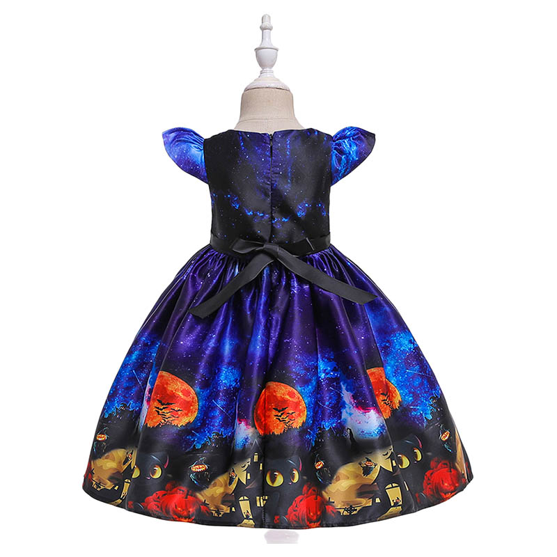Super Cute Halloween Printed Party Dress - Blue