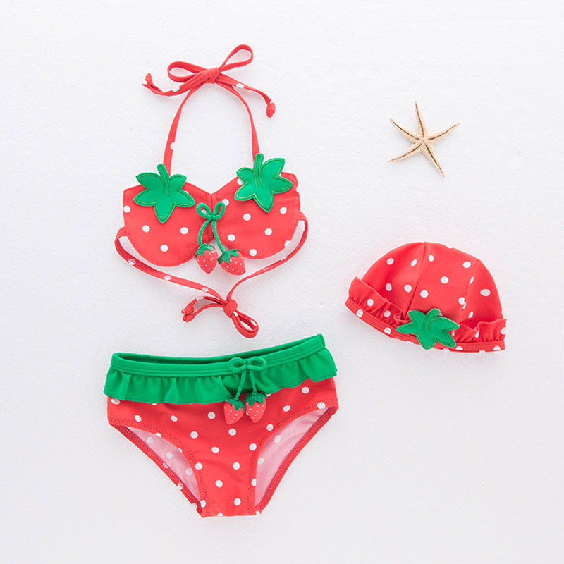 Sugar Rush Swimwear of Top, Bottom & Hat - Red - 3 Pcs