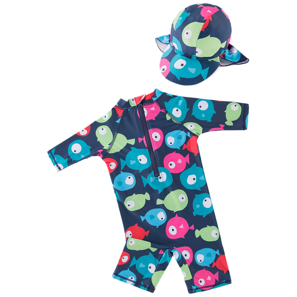 Sugar Rush Boy's Fish Printed Swimsuit & Cap Set - Blue