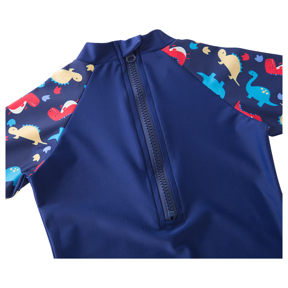 Sugar Rush Dino Printed Swimsuit with Cap - Navy