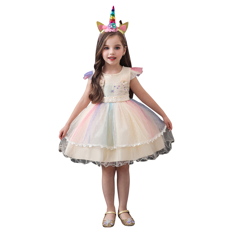 Super Cute Tutu Dress & Unicorn Headband - Champagne