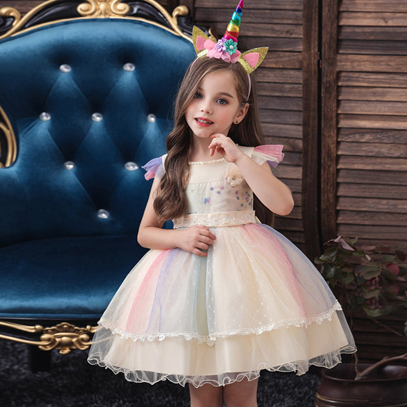 Super Cute Tutu Dress & Unicorn Headband - Champagne
