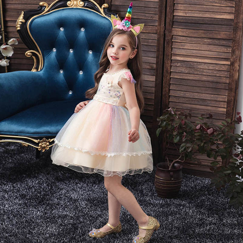 Super Cute Tutu Dress & Unicorn Headband - Champagne