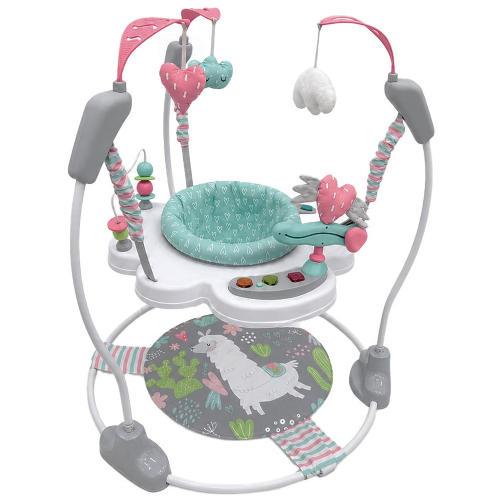 Little Learners - Llama Baby Jumper - 360° Rotating Activity Centre with Sensory Crinkle Mat