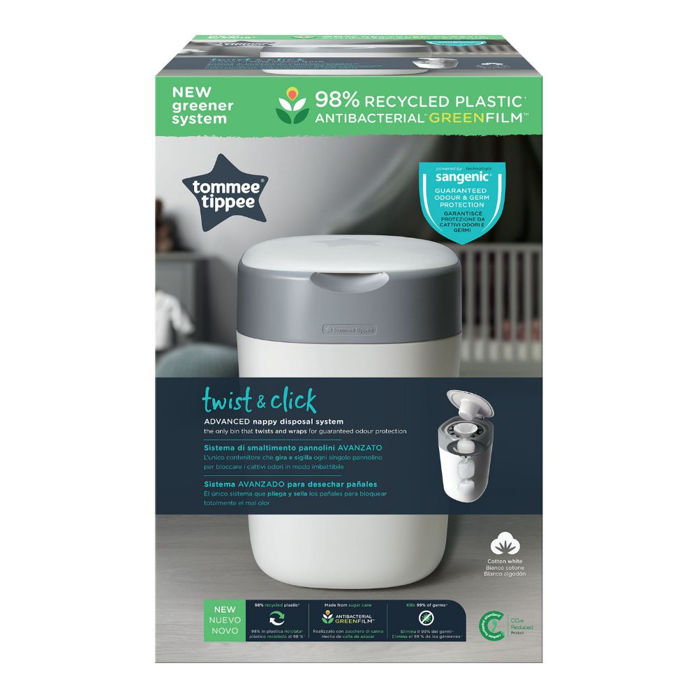 Tommee Tippee Twist & Click Nappy Disposal Sangenic Bin White + Cassette x12