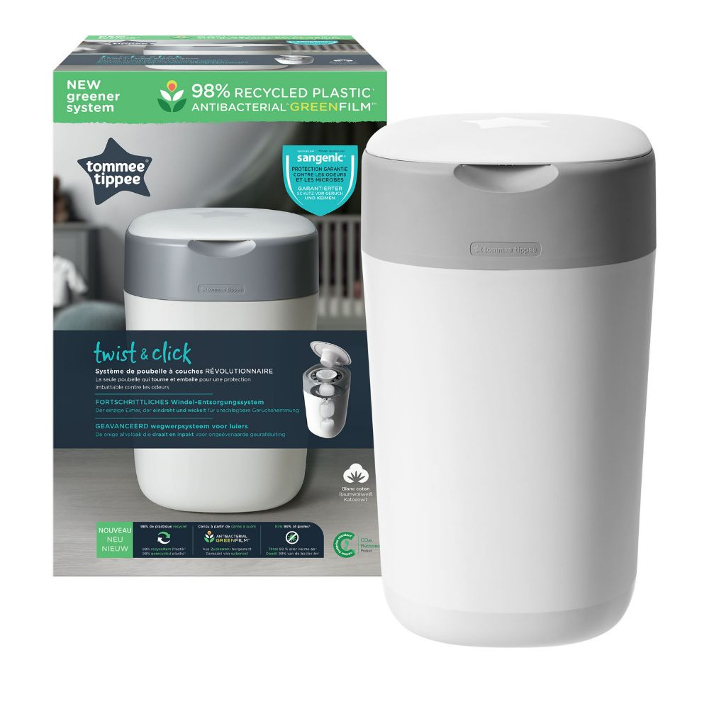 Tommee Tippee Twist & Click Nappy Disposal Sangenic Bin White + Cassette x12