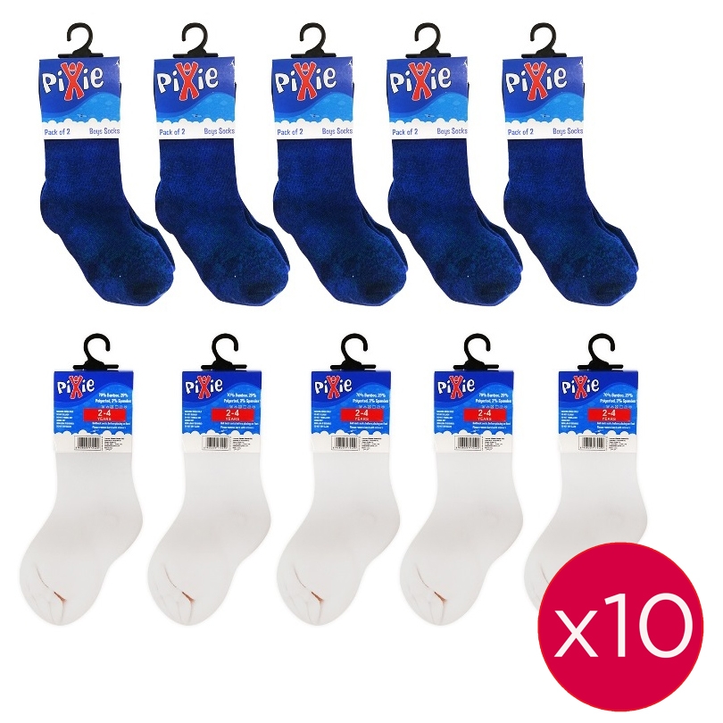 Pixie Bamboo Cotton Socks, - Bundle of 10 - Blue/White