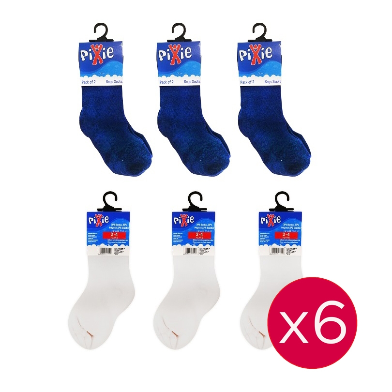 Pixie Bamboo Cotton Socks, - Bundle of 6 - Blue/White
