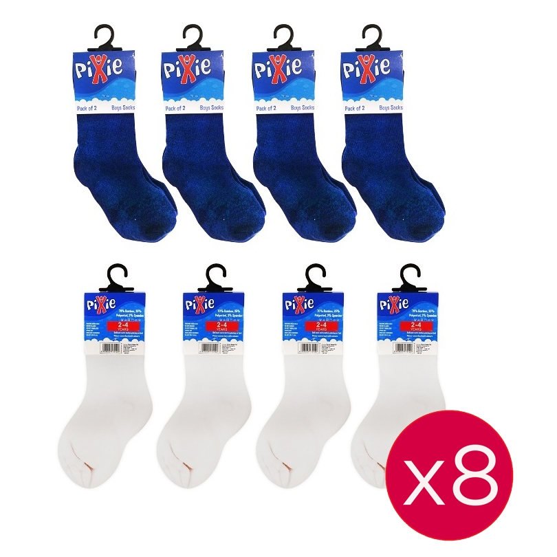 Pixie Bamboo Cotton Socks, - Bundle of 8 - Blue/White