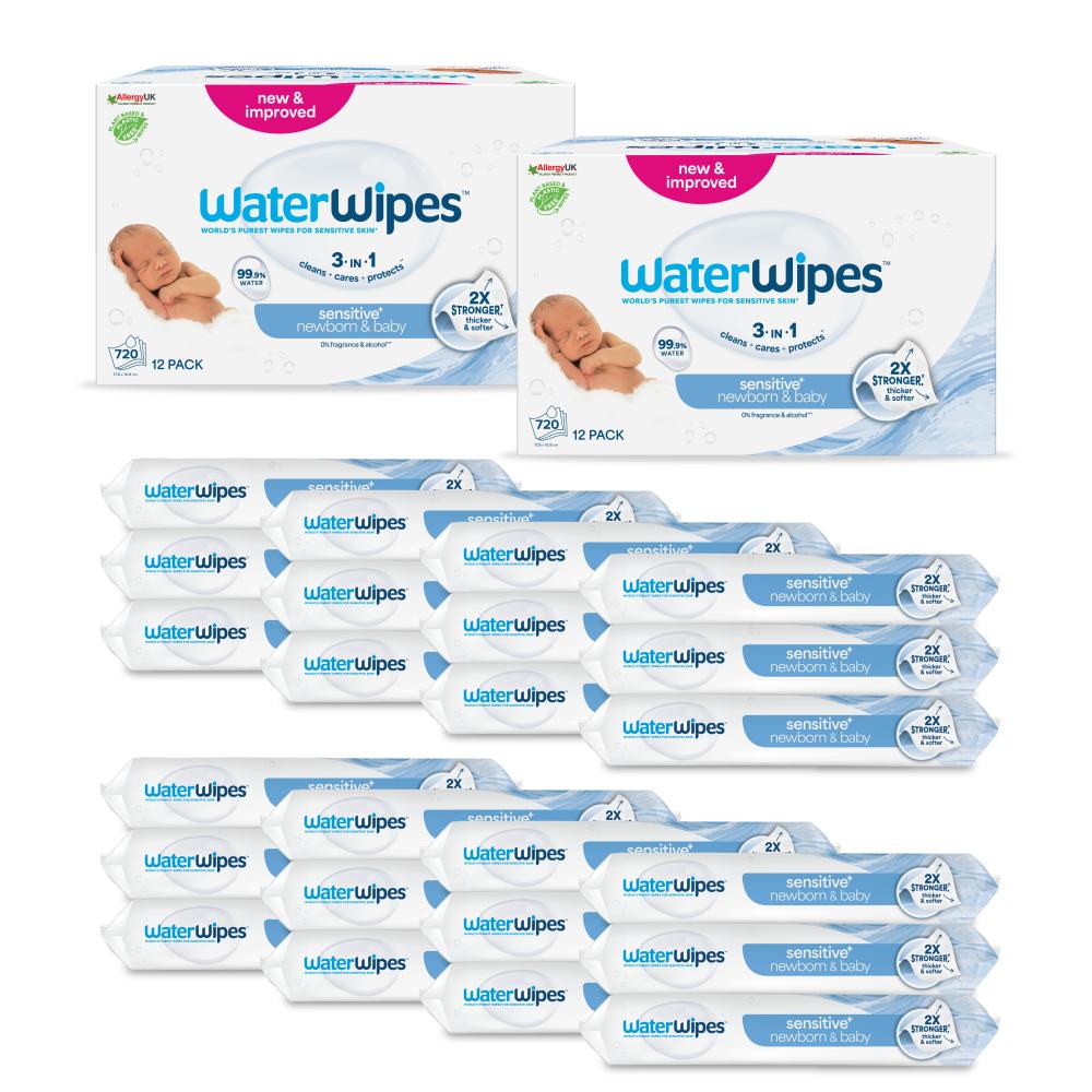 WaterWipes - Sensitive+ Baby Wipes, Unscented, 99.9% Water - 1440 Count