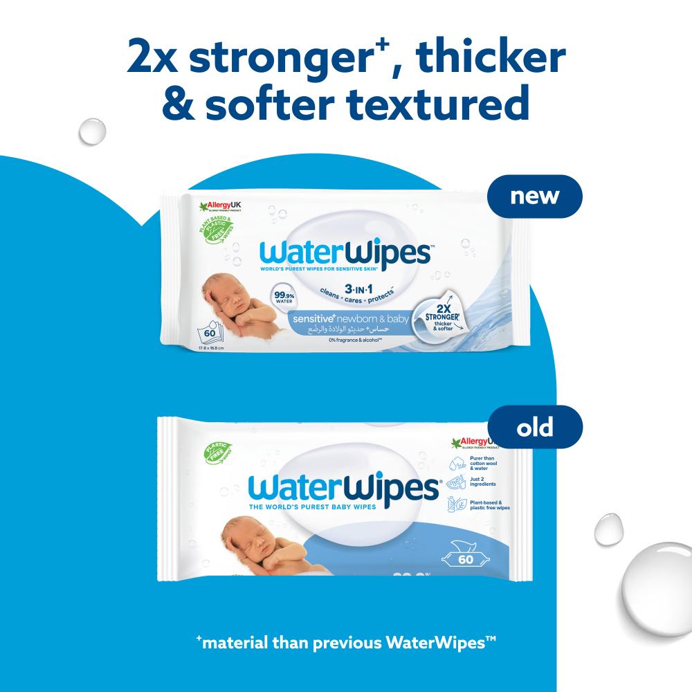 WaterWipes - Sensitive+ Baby Wipes, Unscented, 99.9% Water - 60 Count