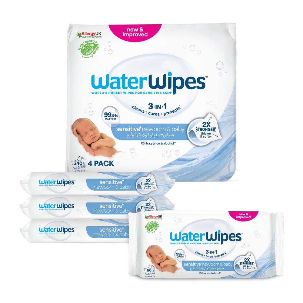 WaterWipes - Sensitive+ Baby Wipes, Unscented, 99.9% Water - 240 Count