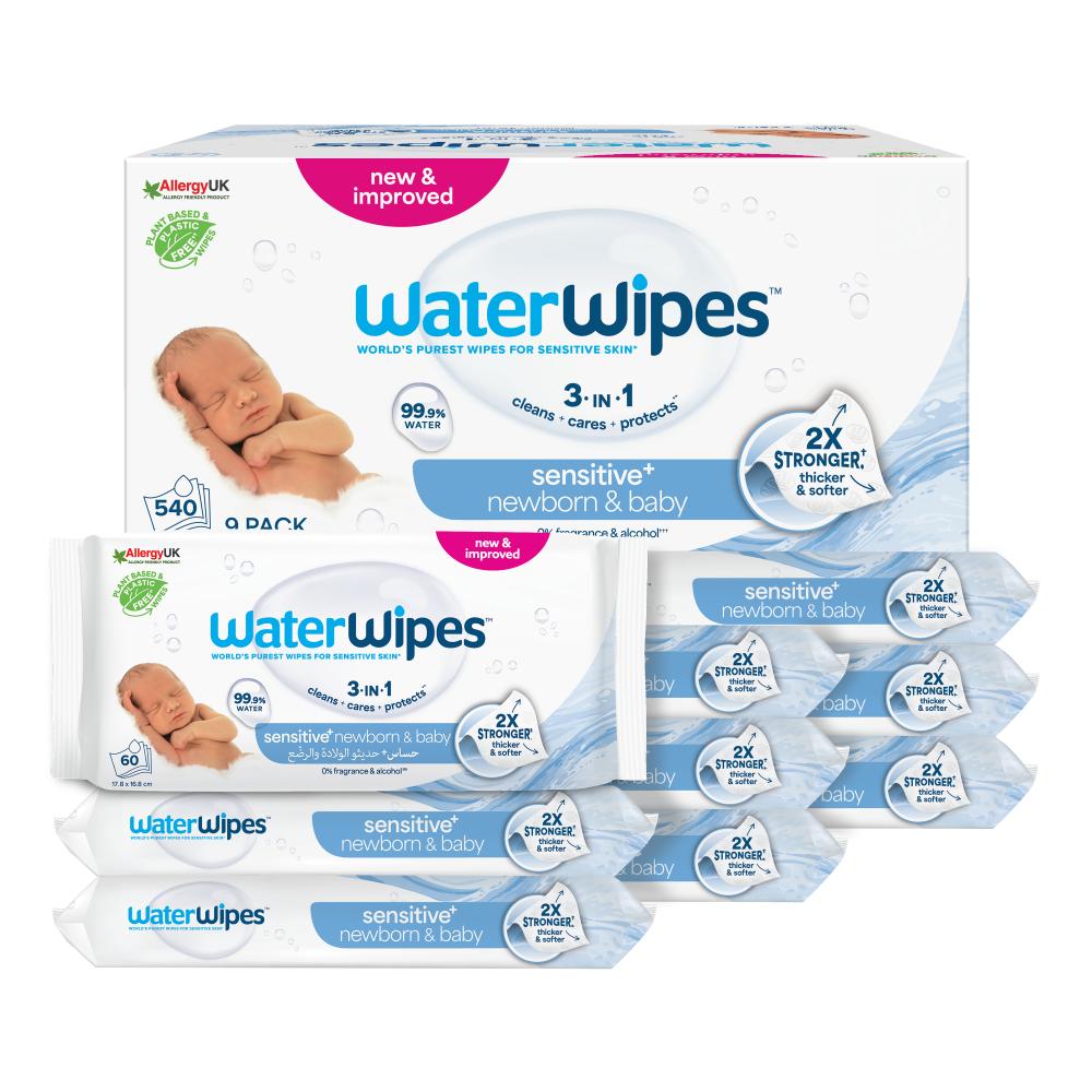 WaterWipes - Sensitive+ Baby Wipes, Unscented, 99.9% Water - 540 Count