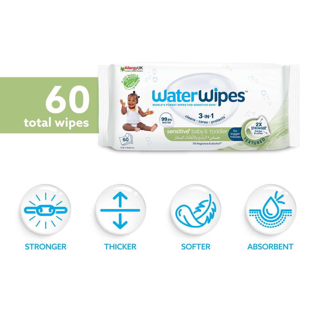 WaterWipes Baby & Toddler Wipes, 99.9% Water, Textured - 60 Count
