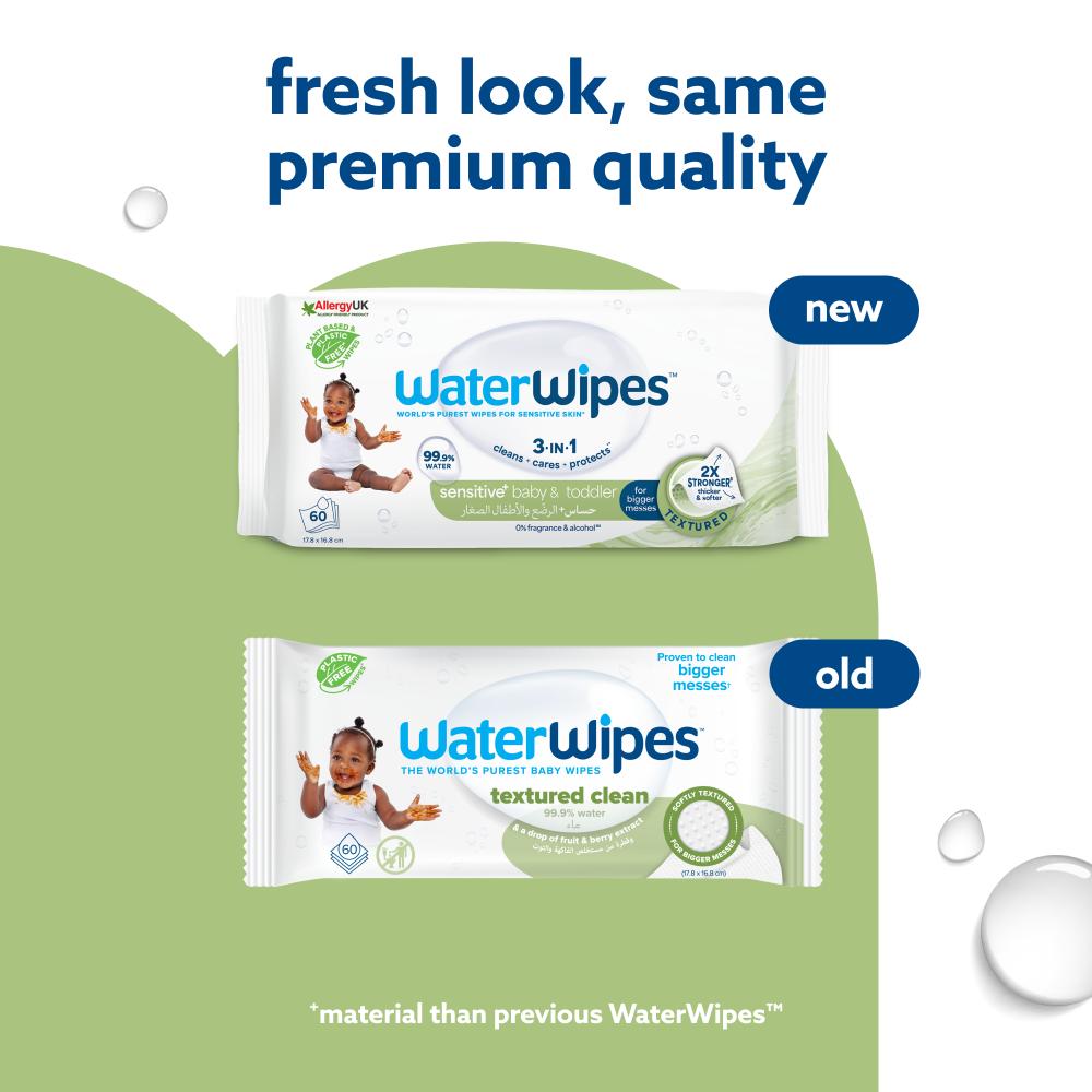 WaterWipes Baby & Toddler Wipes, 99.9% Water, Textured - 60 Count