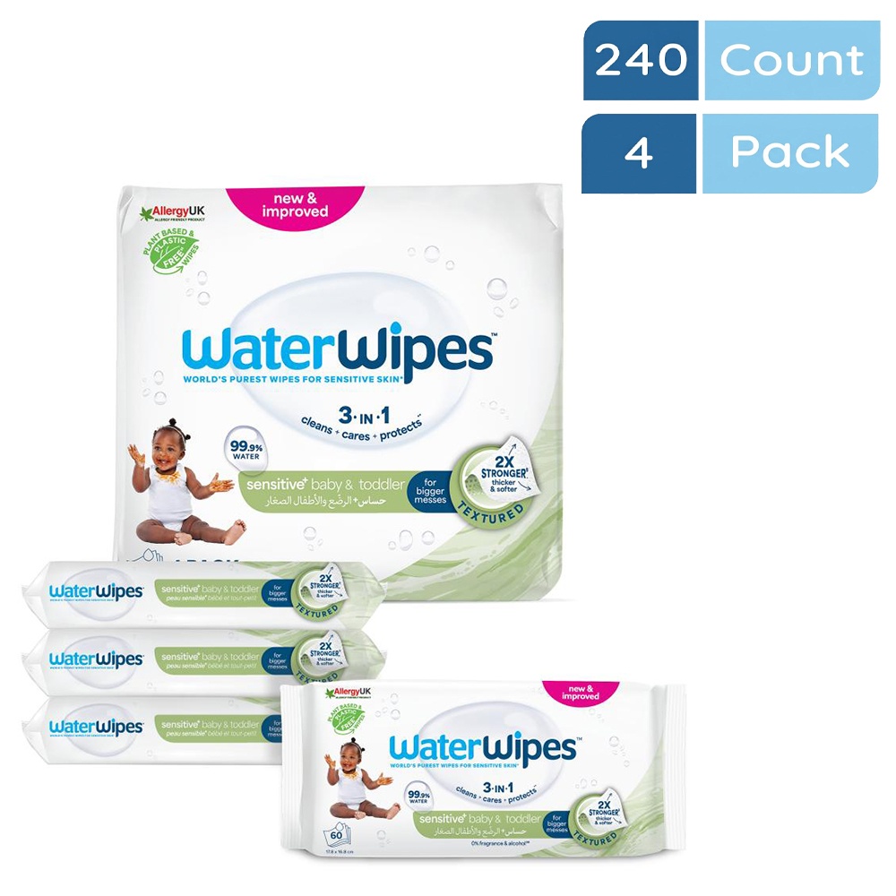 WaterWipes Baby & Toddler Wipes, 99.9% Water, Textured - 240 Count
