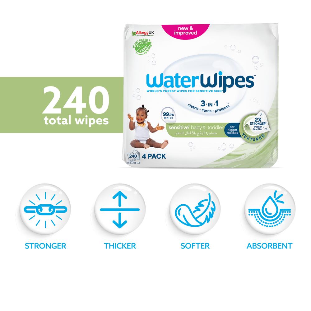 WaterWipes Baby & Toddler Wipes, 99.9% Water, Textured - 240 Count