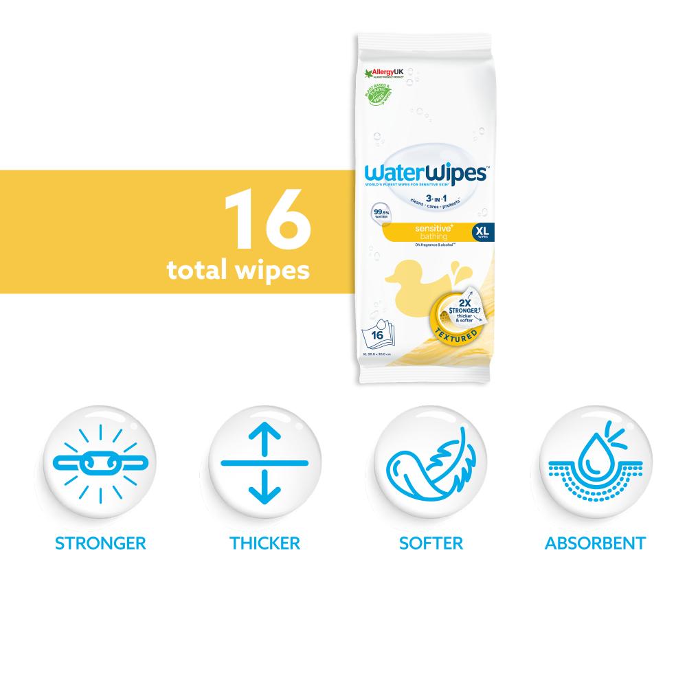 WaterWipes Bathing Wipes, Hypoallergenic - 16 Count