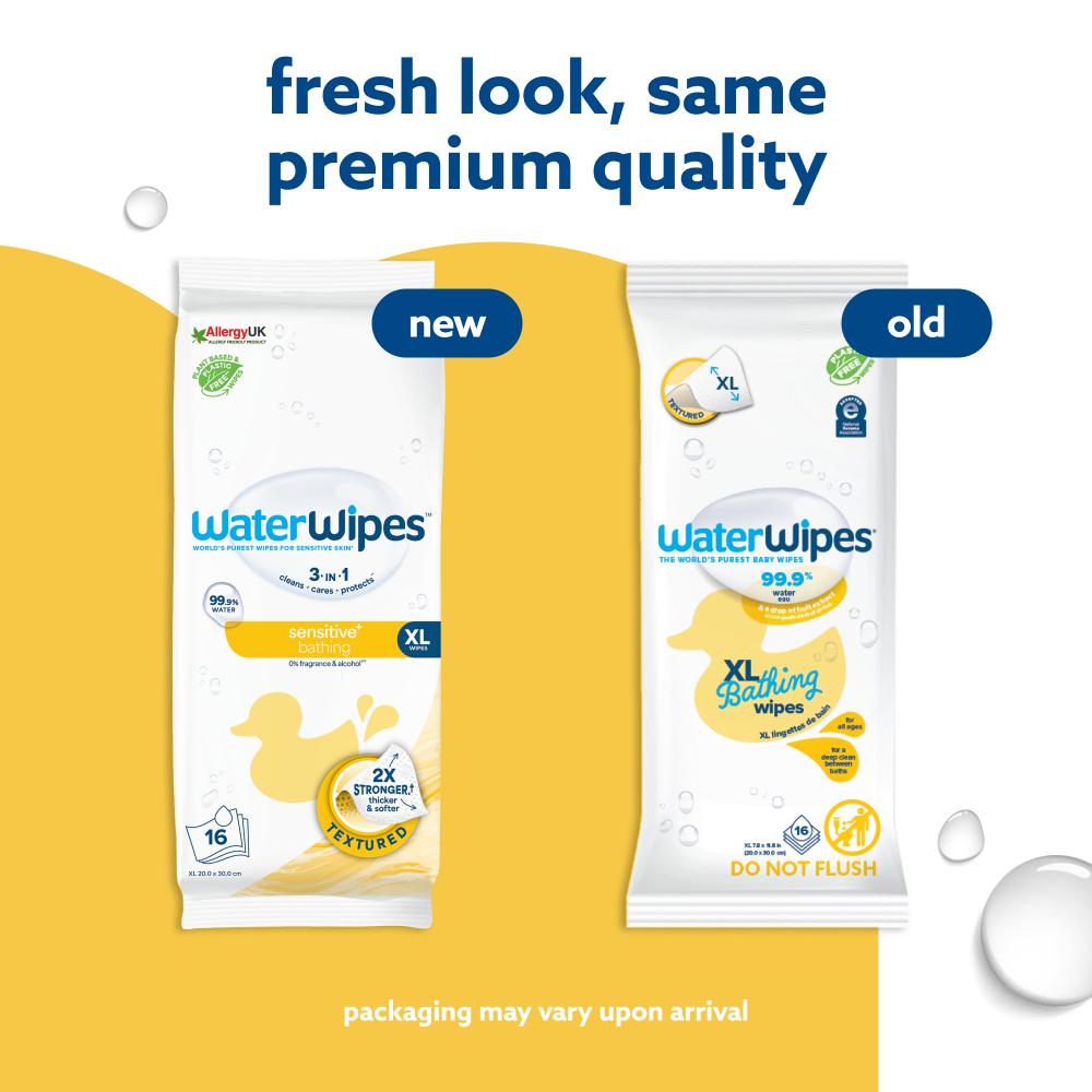 WaterWipes Bathing Wipes, Hypoallergenic - 16 Count