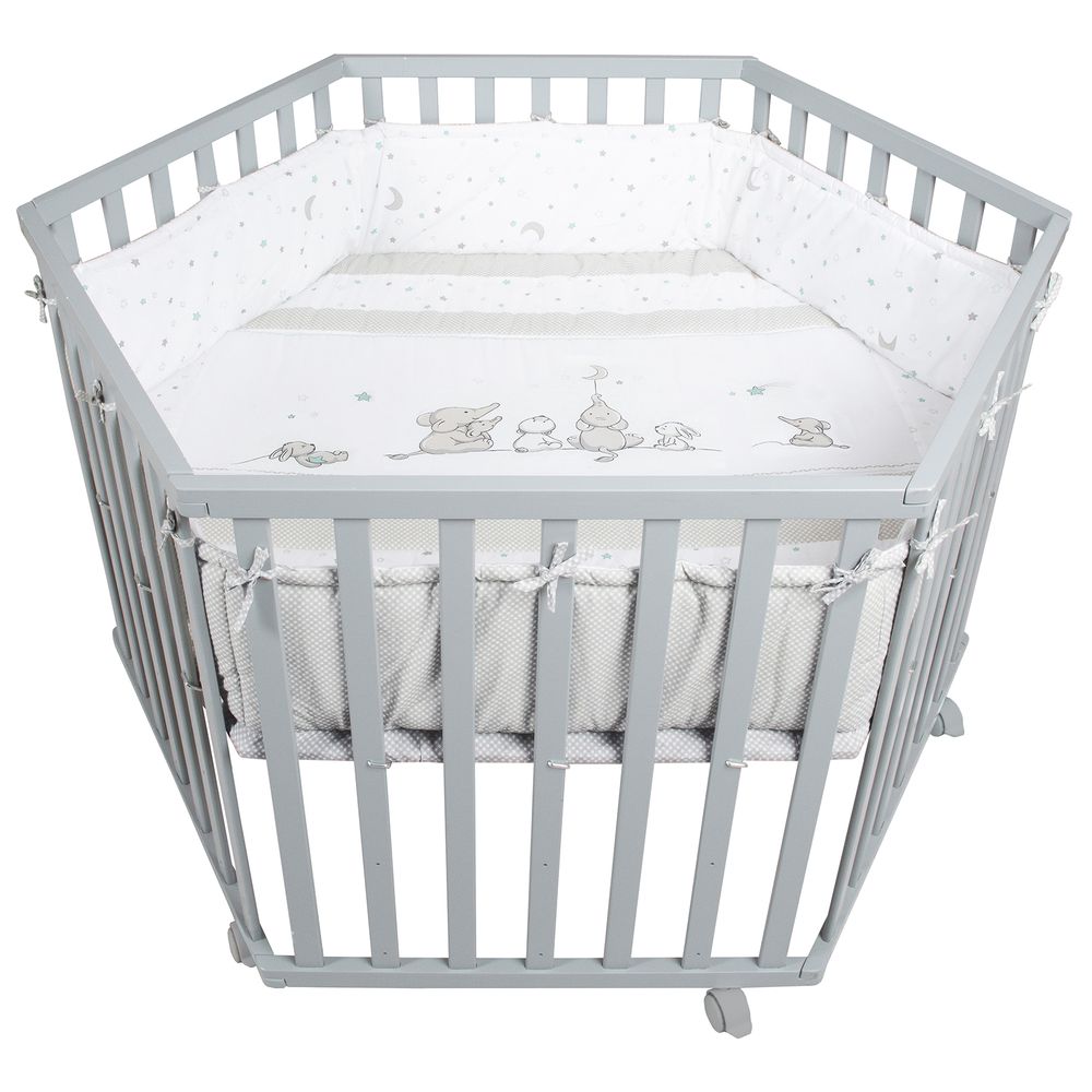 Roba - Wooden Hexagonal Playpen With Soft Insert & Bumper 99 x 114 cm - Taupe