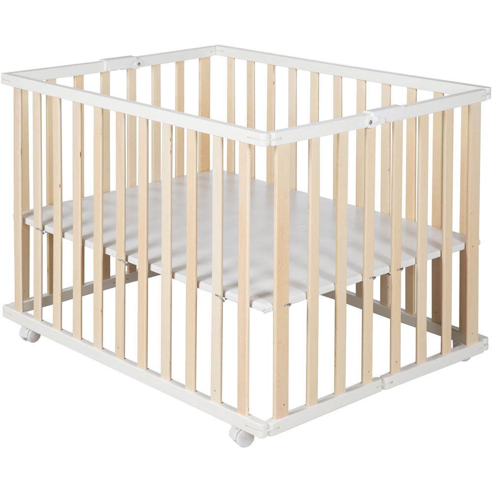 Roba - Height Adjustable Wooden Folding Playpen 74x100cm - White