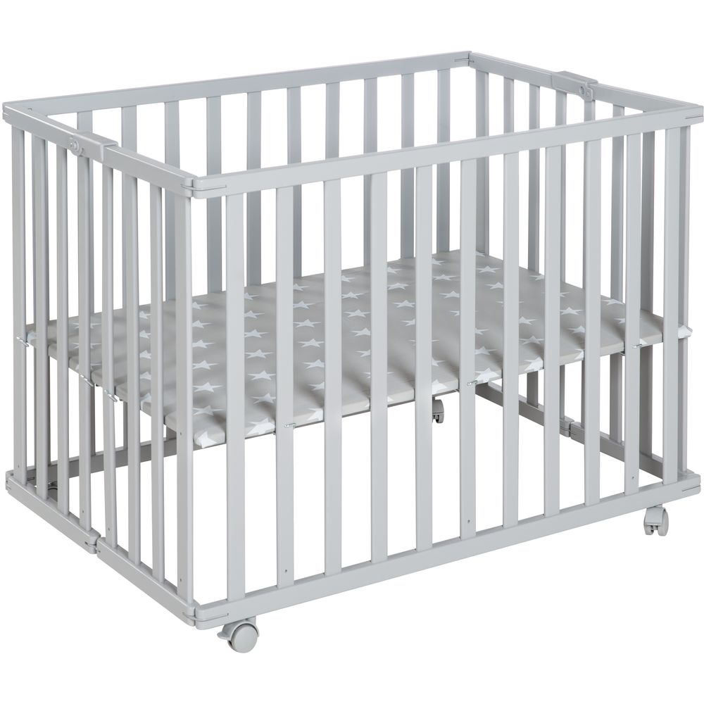 Roba - Height Adjustable Wooden Folding Playpen 74x100cm - Taupe