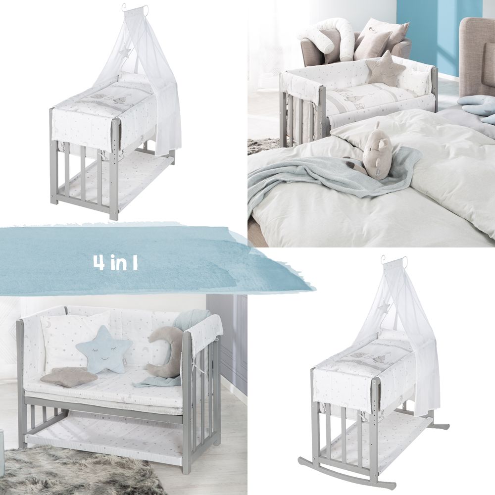 Roba 4-In-1 Convertible Bedside Crib 45 x 90 cm With Bedding Set & Accessories