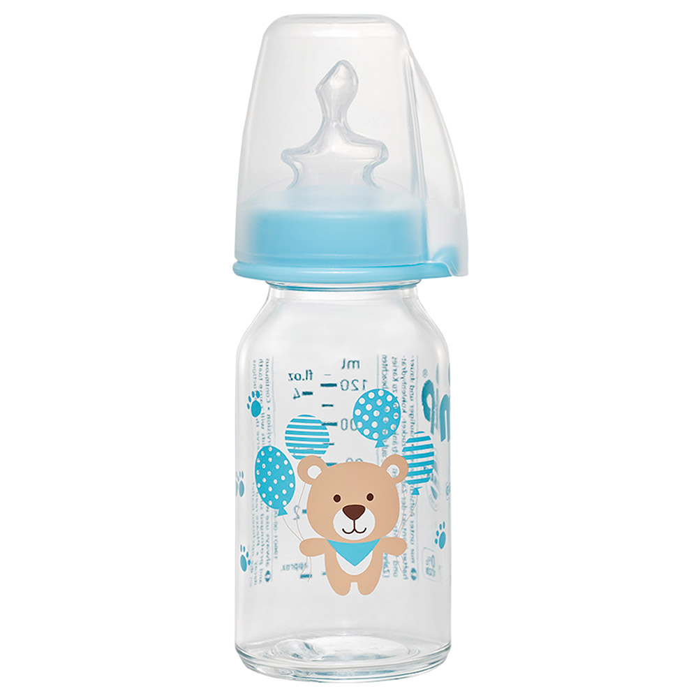 Nip - Standard Glass Bottle - 0m + Blue Bear - 125ml